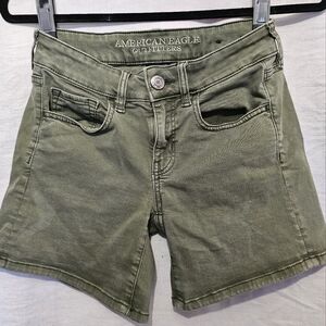 American Eagle Olive Green Super Stretch Midi Shorts